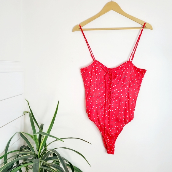 Red Bodysuit By Zara Adjustable Satin Star Corset - Picture 2 of 10